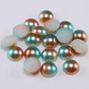 Flatback half round pearlescent beads with cyan and copper gradient for DIY crafts