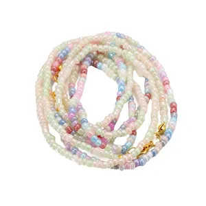 Collier en perles de verre macaron 3mm avec fermoir mousqueton doré pour bijoux DIY