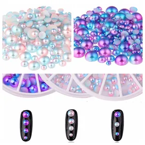 Flatback half round mixed size mermaid ABS pearls kit with storage box for nail art DIY
