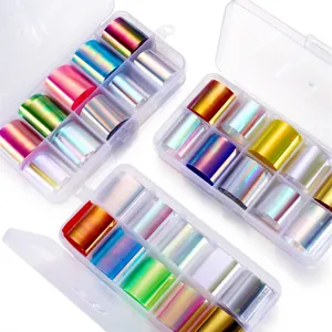 Set de 30 rollos de papel de aluminio para uñas Aurora Laser con cajas de almacenamiento