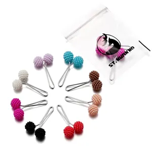 Detailed view of colorful pearl texture scarf clips with metallic pins in 8 vibrant styles