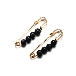 Set de 2 broches de seguridad dorados con perlas negras para ajustar cintura de vestidos