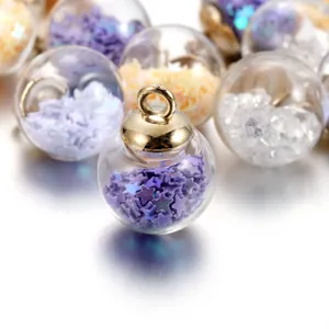 Star-filled glass ball pendants with golden metal caps for DIY jewelry making