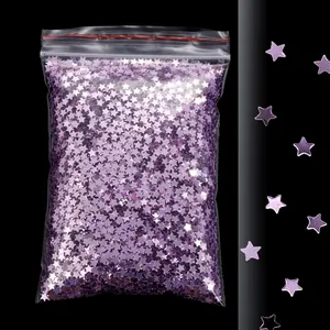 Paillettes viola a forma di stella per nail art e trucco in sacchetto trasparente