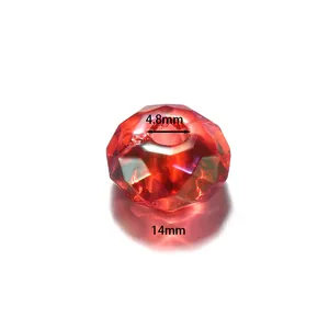 Perle d'espacement facettée en acrylique rouge 14mm avec trou de 4,8mm pour bijoux