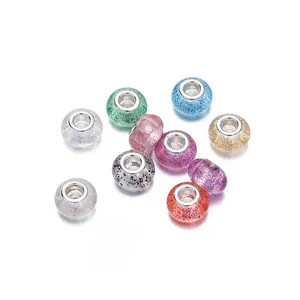 Cuentas de resina con lunares, lentejuelas brillantes y núcleo de metal para pulseras