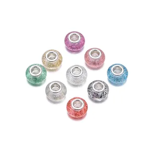 Cuentas de Agujero Grande de Acrílico con Purpurina y Lunares Amuletos de Estilo Europeo para Creación de Joyas DIY Pulseras Collares