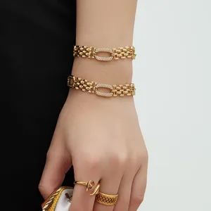 Bracelet maillons de montre plaqué or 18k avec zircon 5A et bague serpent chic