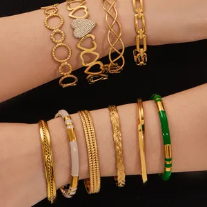Stackable gold stainless steel bracelets with zircon and colorful enamel drip oil finish