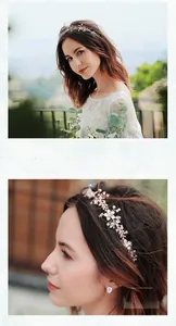 Détail du bandeau de mariée en or rose fait main avec perles et strass étincelants