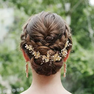 Elegant Handmade Alloy Leaf Hair Comb With Imitation Artificial Pearl Wedding Bridal Hair Accessories Gold Silver For Women Jewelry