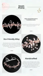 Gros plan sur un bandeau de mariée en or rose avec perles et strass faits à la main