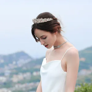 Elegante corona de novia barroca dorada con diamantes de imitación para tocados de boda