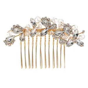 Peigne à cheveux de mariée vintage avec strass doré champagne et détails en perles