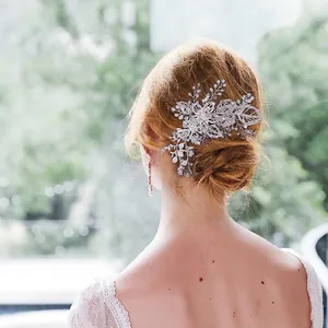 Handmade Bridal Hair Comb Alloy Flower Leaf Design With Crystal Rhinestones And Faux Artificial Pearls Wedding Banquet Women Jewelry