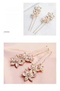 Détail d'épingles à cheveux de mariée en U faites main avec strass et design de fleurs en cristal