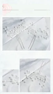 Detailed macro view of handmade silver woven wire hair pins with white round pearls