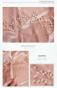 Detail of two handmade silver hairpins with woven pearls on a soft pink satin background