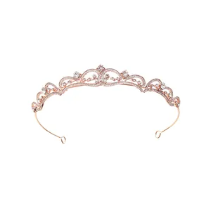 Couronne de mariée baroque or rose avec cristaux pour mariages et fêtes