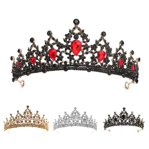 Detailed macro view of Baroque bridal crown with teardrop rhinestones in various colors