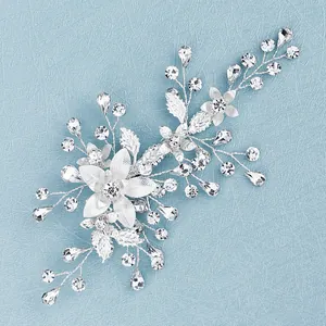 Handmade Alloy Copper Rhinestone Flower Leaf Wedding Hair Clip Elegant Crystal Bridal Hair Jewelry Accessory For Women