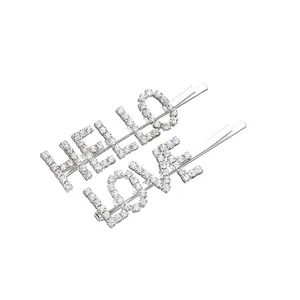 Barrettes à cheveux élégantes avec lettres HELLO et LOVE ornées de strass