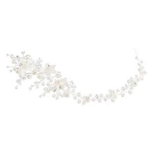 Eleganter Braut-Haarschmuck mit Perlen, Kristallen und Acrylblüten auf Silberdraht-Basis