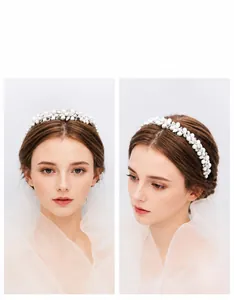 Vue détaillée du serre-tête fait main avec perles et strass cristallins pour la mariée