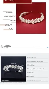 Détail d'un serre-tête argenté avec cristaux câblés à la main et perles brillantes