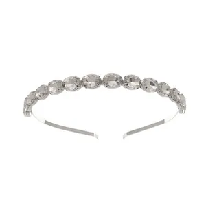 Detailed view of silver star headband with eleven oval claw-set crystal rhinestones
