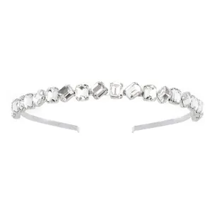Detail of silver alloy headband with inlaid clear geometric zircons and crystals