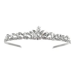 Detailed macro view of crystal rhinestones and silver alloy on the bridal headband