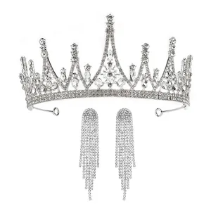 Vintage Barock Brautkrone Und Ohrringe Set Zinklegierung Strass Schneeflocke Tiara Für Hochzeit Geburtstag Party Damen Schmuck