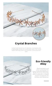 Macro detail of alloy vine headband with white rhinestones in gold and silver plating