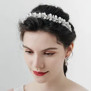 Serre-tête de Mariage en Künstliche Perles et Strass Fait à la Main Élégant Bandeau à Fleurs et Feuilles Accessoires de Coiffure de Mariée