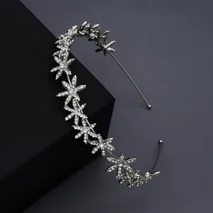 Luxury Alloy Rhinestone Star Flower Headband For Women Wedding Bridal Hair Accessories Gold Silver Rose Gold Party Hair Band