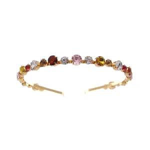 Elegant gold headband with colorful AB crystals and rhinestones for daily fashion style
