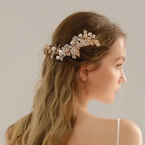 Handmade Rhinestone Flower Hair Clip For Women Wedding Bridal Gold Silver Crystal Artificial Pearl Forest Style Hair Accessories