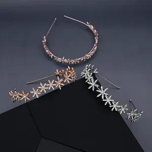 Sparkling crystal star flower headband set in gold, silver, and rose gold plating