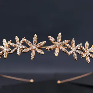 Elegant gold alloy headband featuring sparkling rhinestone-encrusted hexagonal floral designs