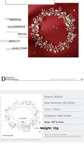 Detail of silver bridal hairpiece featuring crystal, faux pearls and floral branches
