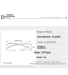 Detailed size specifications for rhinestone double cross headband with 13cm diameter