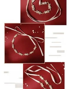 Détail macro d'un bandeau de mariée avec fleurs en cristal et rubans de soie élégants