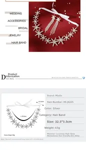 Detail of silver rhinestone star headband with silk ribbons and product dimensions