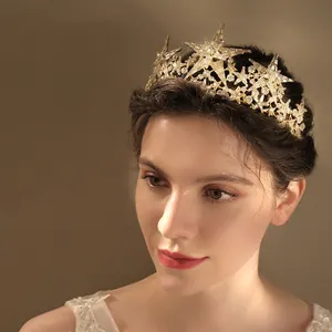 Couronne de Strass Étoilée Scintillante pour Mariée Mariage Anniversaire Fête Élégant Alliage Or Argent Bijoux de Cheveux