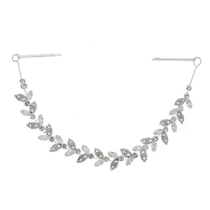 Bijou de tête argenté avec feuilles de zircon et clips latéraux pour mariée et mariage