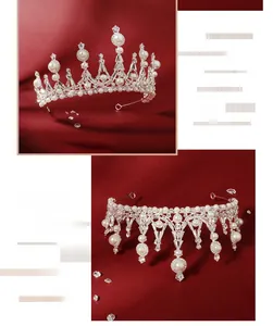Détails de ce diadème de mariée en alliage argenté serti de strass brillants et de perles