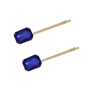 Set de pinzas para el cabello doradas con cristal azul oscuro rectangular elegante