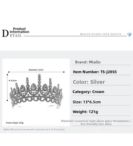 Detail view of silver queen crown showing dimensions 13x6.5cm and zinc alloy material