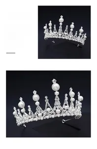Détails d'une couronne de mariée en métal argenté, perles blanches et cristaux étincelants